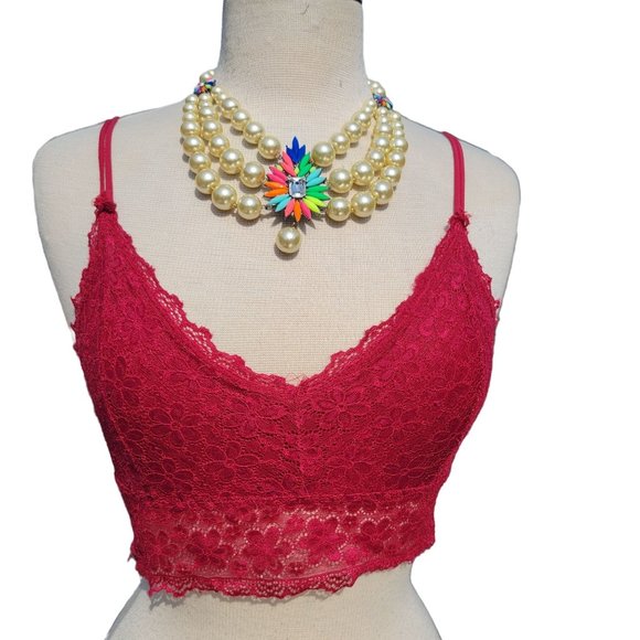 Bralette Lace Floral Spaghetti Straps V Neck Two Blue Red Womans Size Medium - Picture 2 of 13